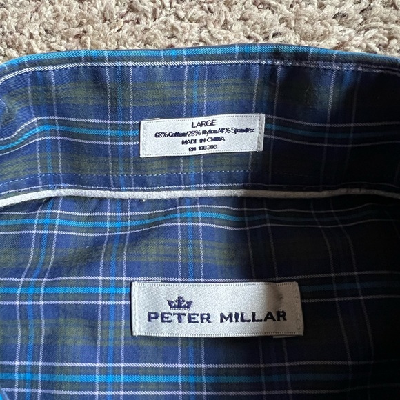 Peter Millar Button Down Shirt Large No Flaws Plaid Blue - Picture 2 of 5